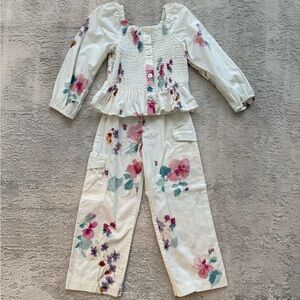 Zara Kids Floral Matching Set - White and Multicolor